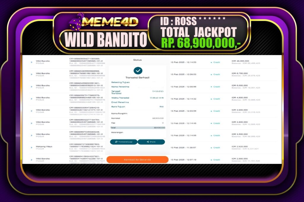 Bukti Jp MEME4D Slot Online 14 Februari 2025