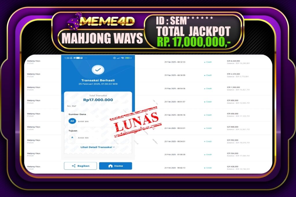 Bukti Jp MEME4D Slot Online 25 Februari 2025