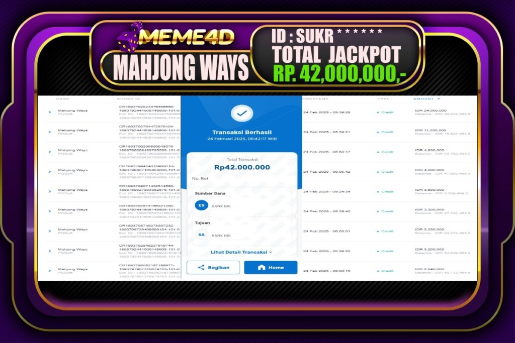 Bukti Jp MEME4D Slot Online 24 Februari 2025