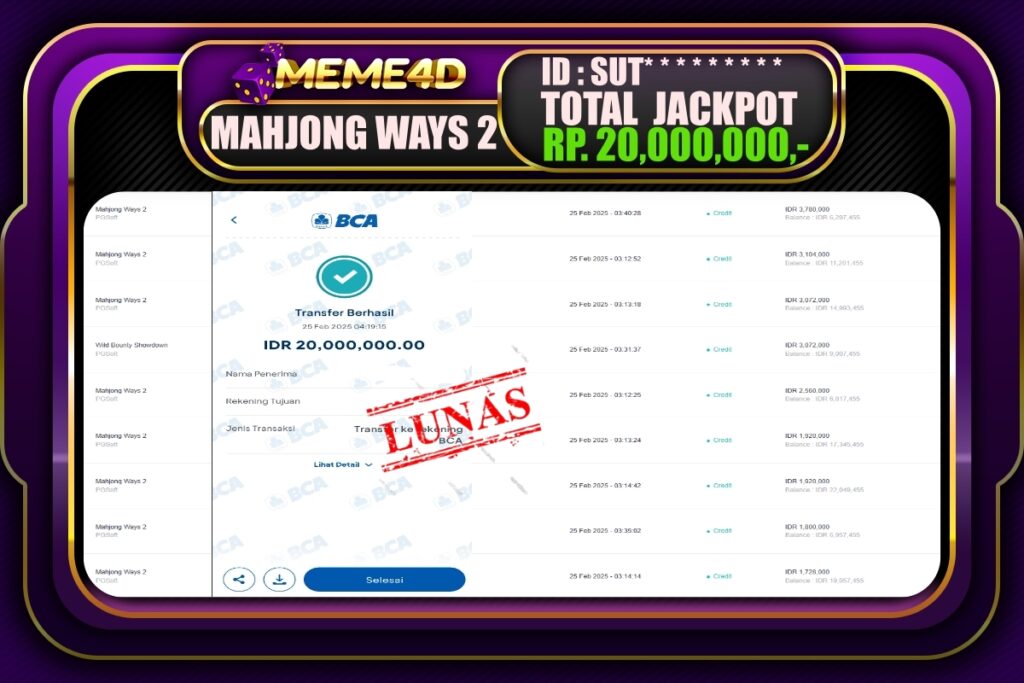 Bukti Jp MEME4D Slot Online 25 Februari 2025