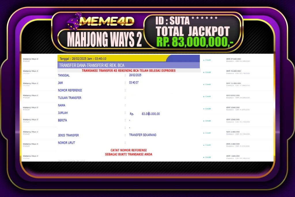 Bukti Jp MEME4D Slot Online 28 Februari 2025