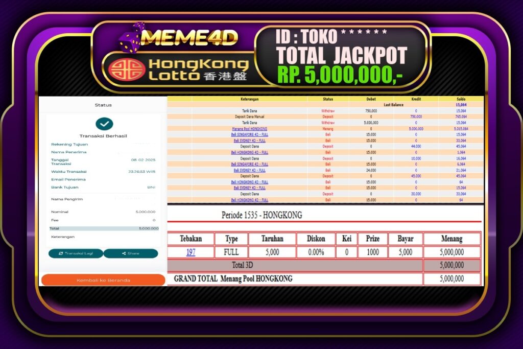 Bukti Jp MEME4D Togel Online 09 Februari 2025