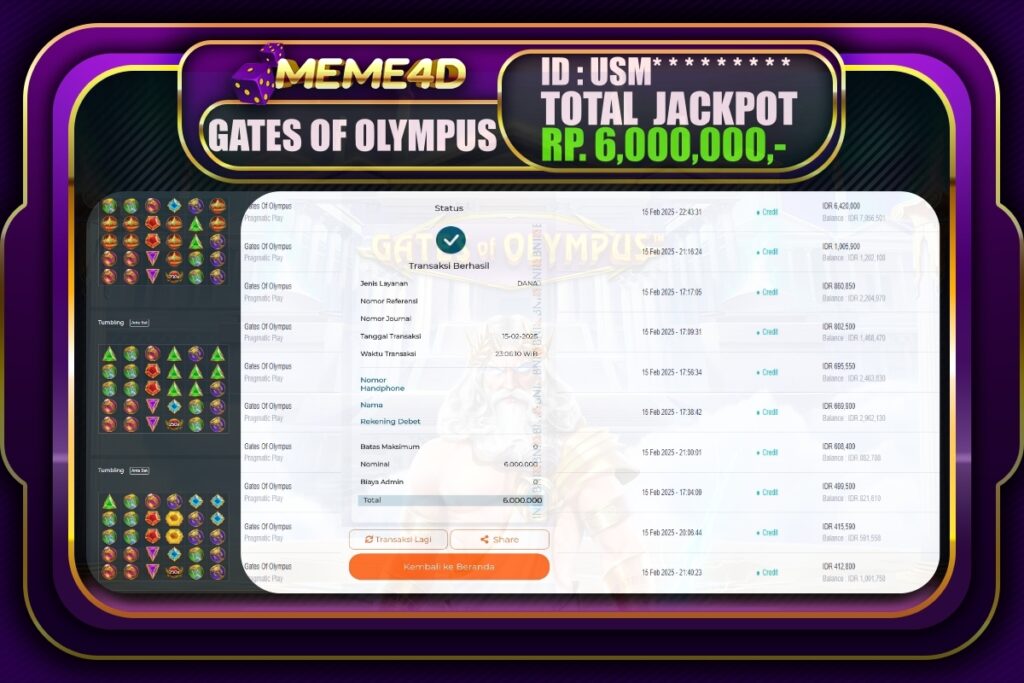Bukti Jp MEME4D Slot Online 16 Februari 2025