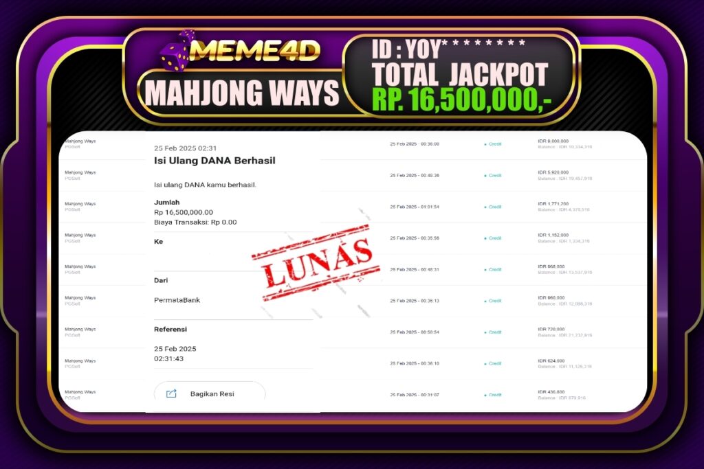 Bukti Jp MEME4D Slot Online 25 Februari 2025