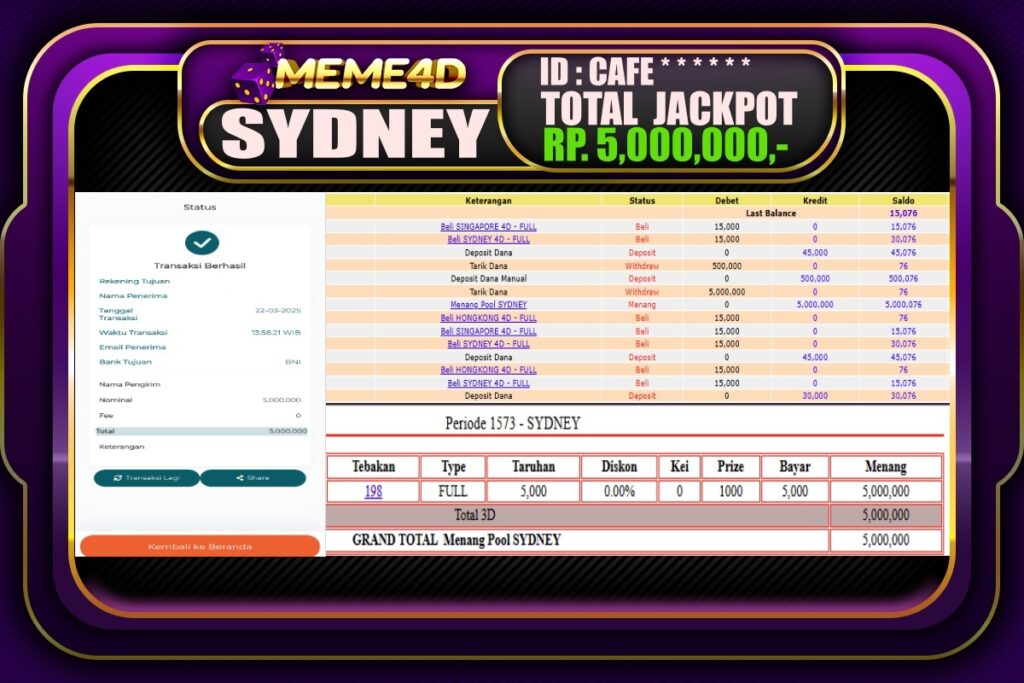 Bukti Jp MEME4D Togel Online 23 Maret 2025