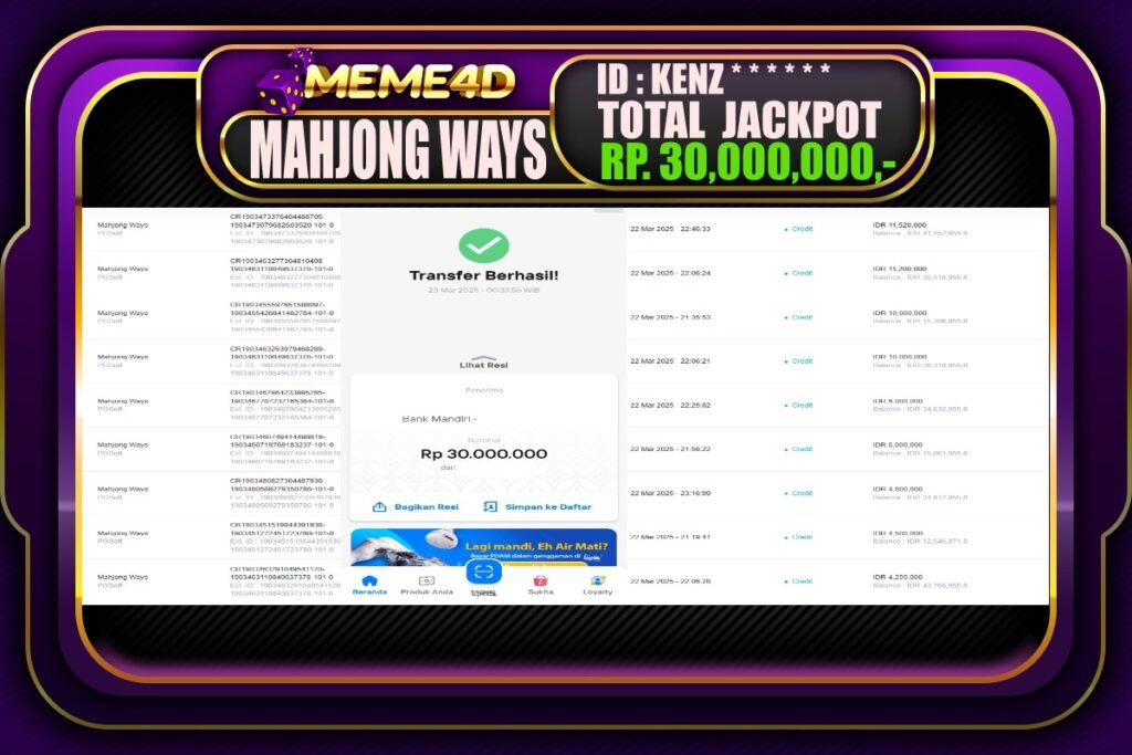 Bukti Jp MEME4D Slot Online 23 Maret 2025
