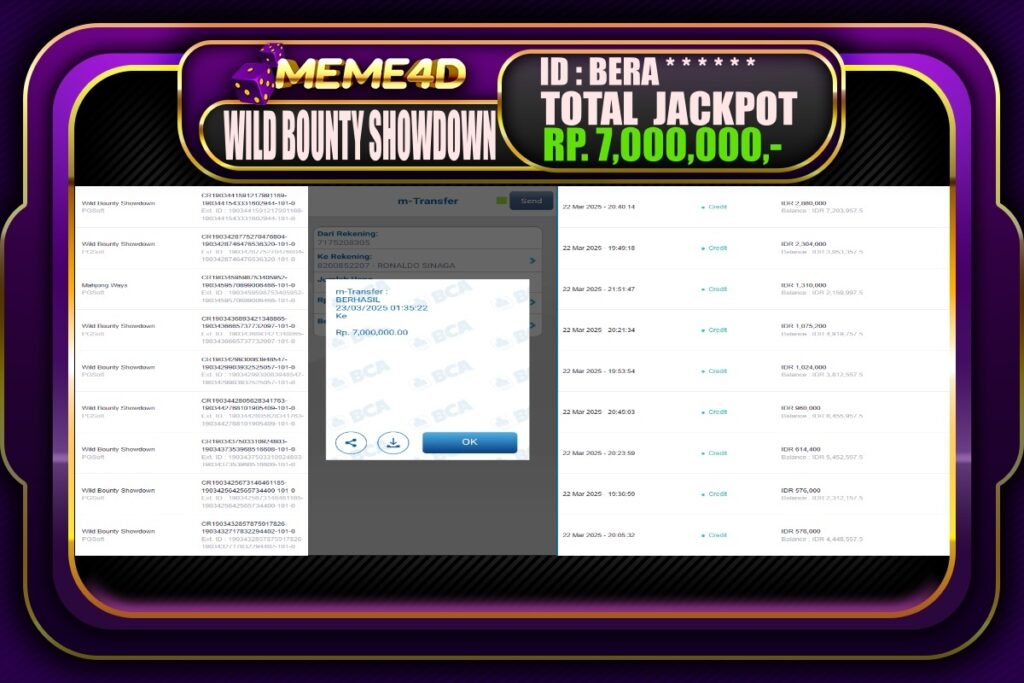 Bukti Jp MEME4D Slot Online 23 Maret 2025