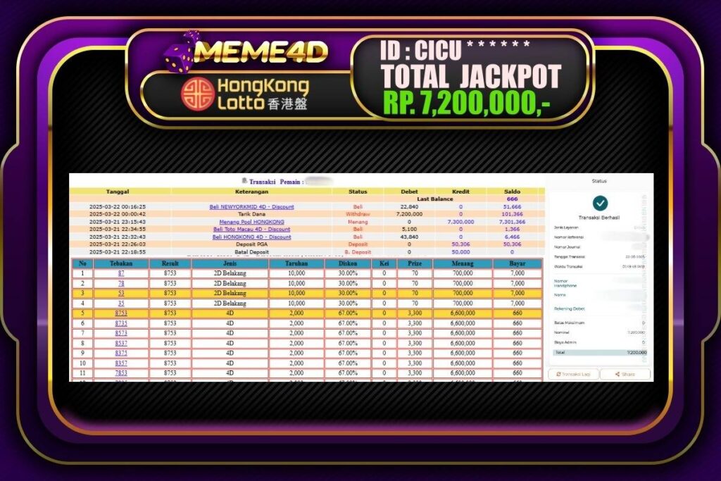 Bukti Jp MEME4D Togel Online 22 Maret 2025