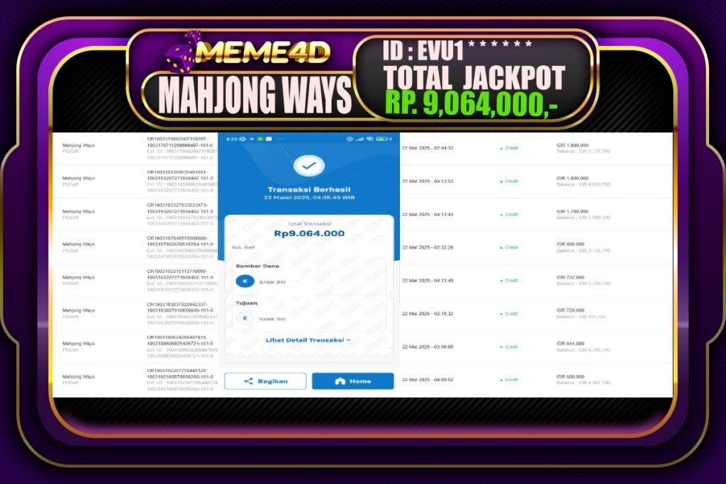 Bukti Jp MEME4D Slot Online 22 Maret 2025