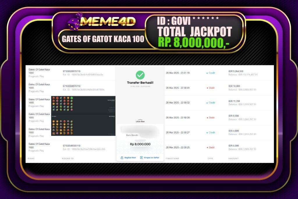 Bukti Jp MEME4D Slot Online 21 Maret 2025
