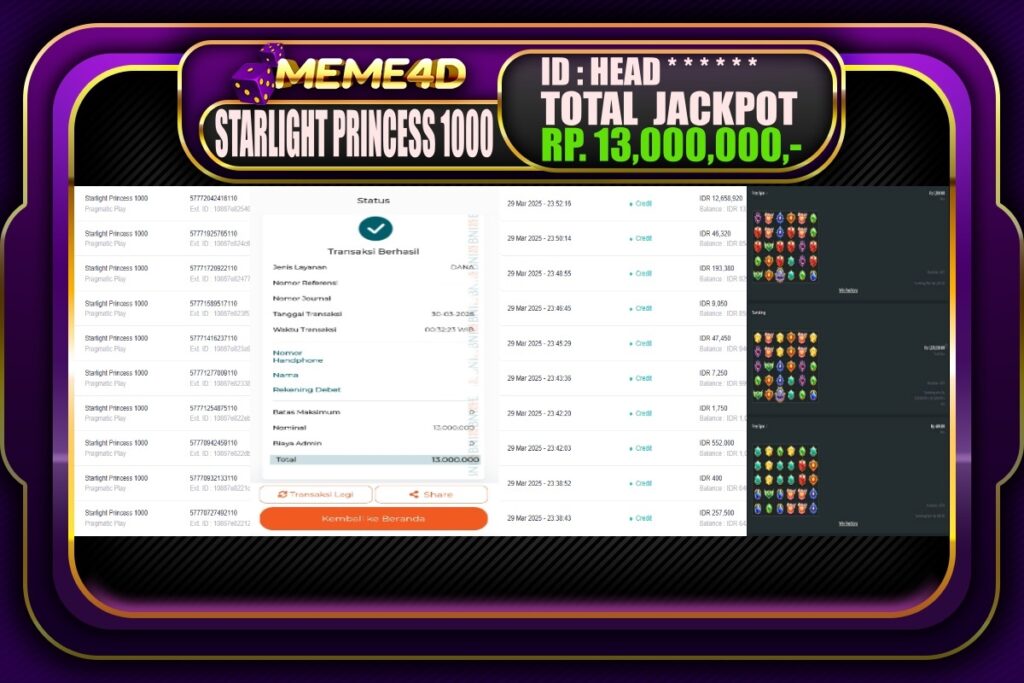 Bukti Jp MEME4D Slot Online 30 Maret 2025