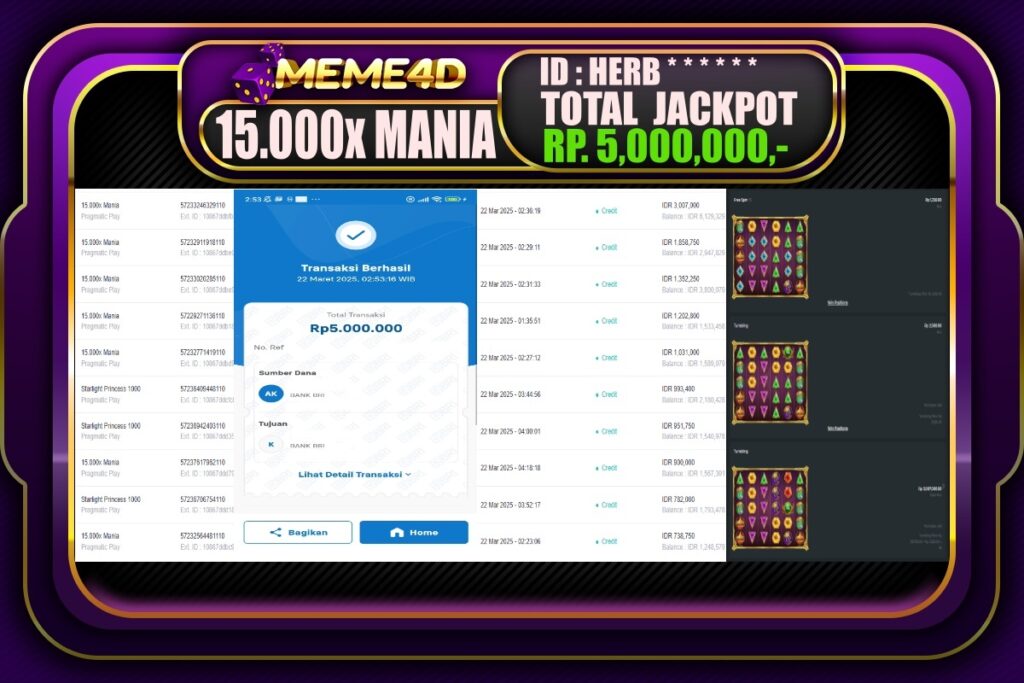 Bukti Jp MEME4D Slot Online 22 Maret 2025