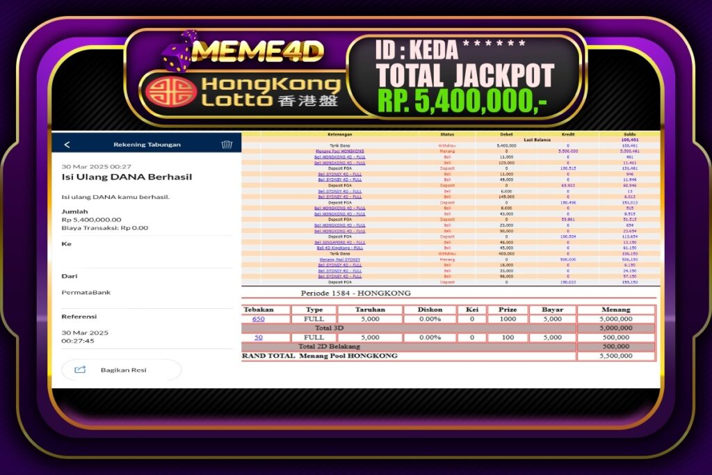 Bukti Jp MEME4D Togel Online 30 Maret 2025