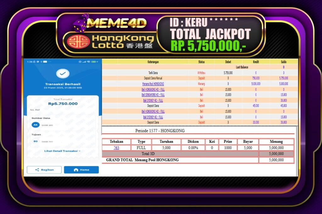 Bukti Jp MEME4D Togel Online 23 Maret 2025