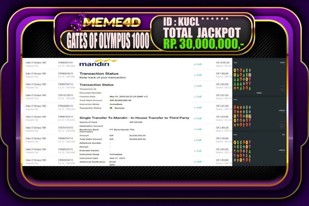 Bukti Jp MEME4D Slot Online 31 Maret 2025