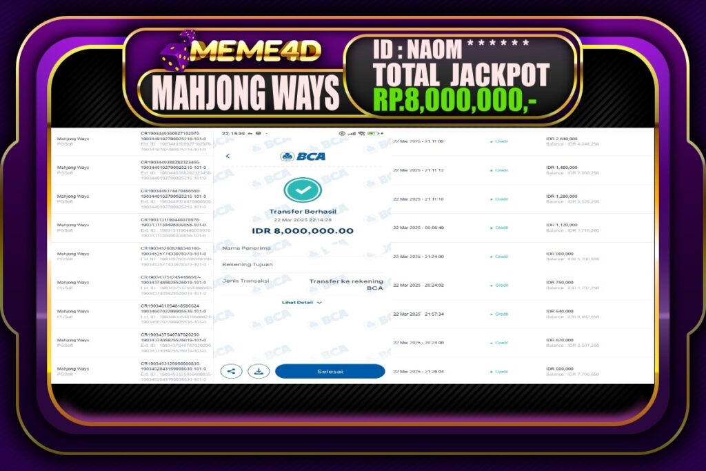 Bukti Jp MEME4D Slot Online 23 Maret 2025