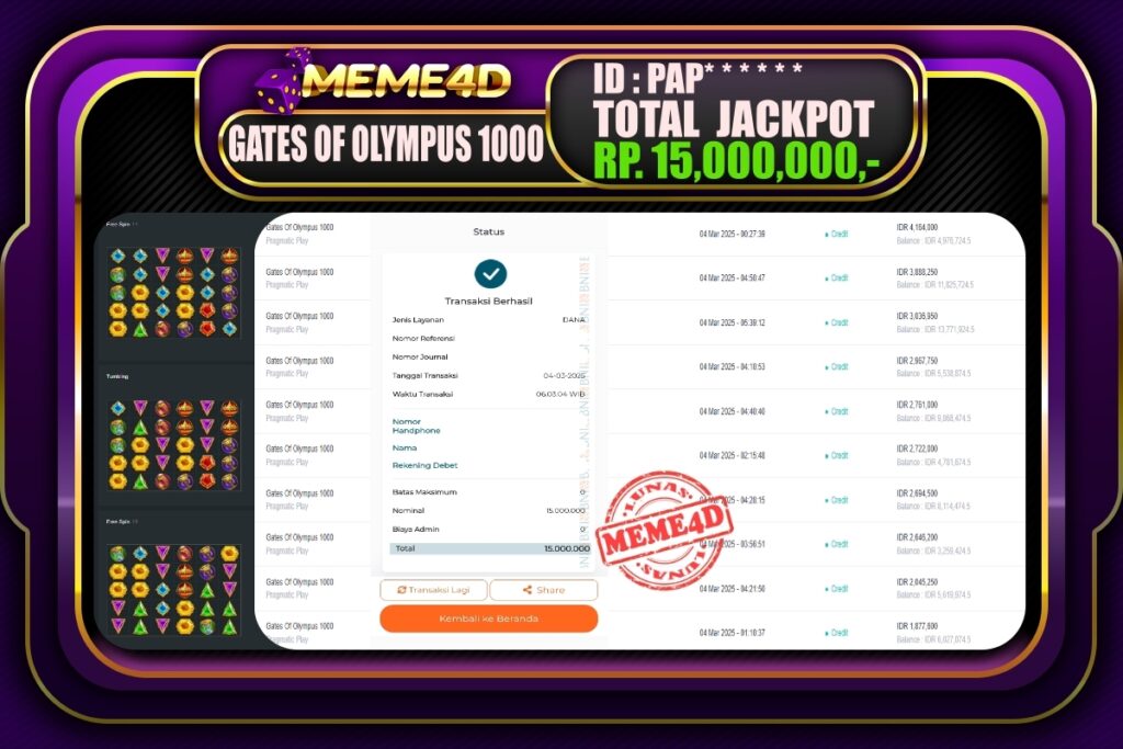 Bukti Jp MEME4D Slot Online 04 Maret 2025
