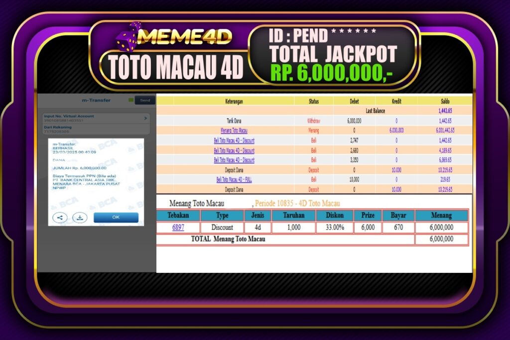 Bukti Jp MEME4D Togel Online 23 Maret 2025