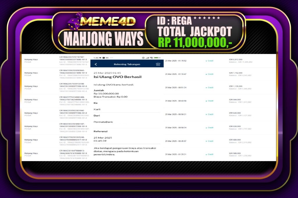 Bukti Jp MEME4D Slot Online 25 Maret 2025