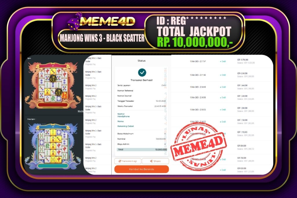 Bukti Jp MEME4D Slot Online 16 Maret 2025