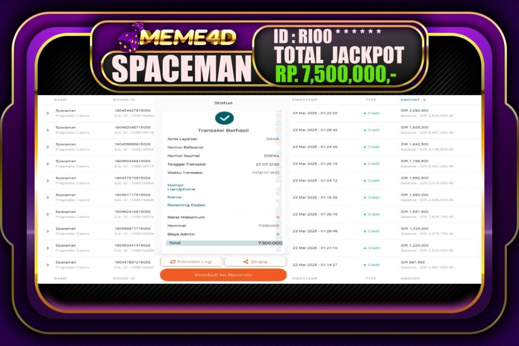 Bukti Jp MEME4D Slot Online 23 Maret 2025