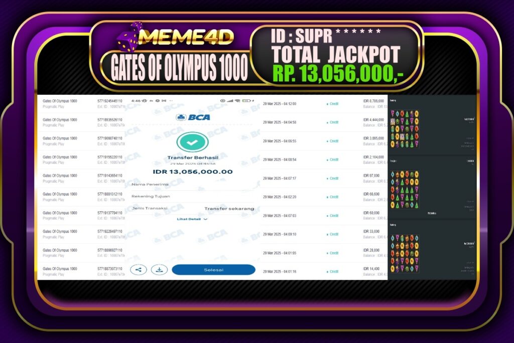 Bukti Jp MEME4D Slot Online 29 Maret 2025