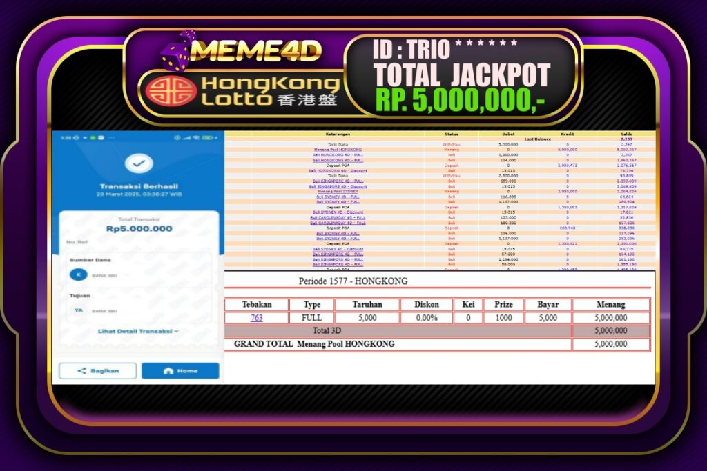 Bukti Jp MEME4D Togel Online 23 Maret 2025