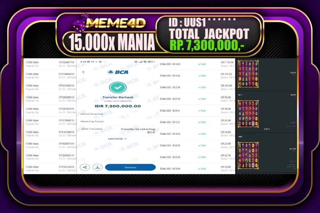 Bukti Jp MEME4D Slot Online 29 Maret 2025