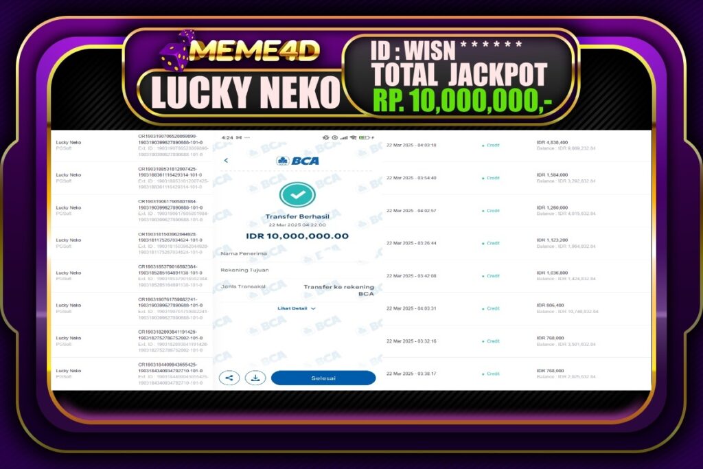 Bukti Jp MEME4D Slot Online 22 Maret 2025