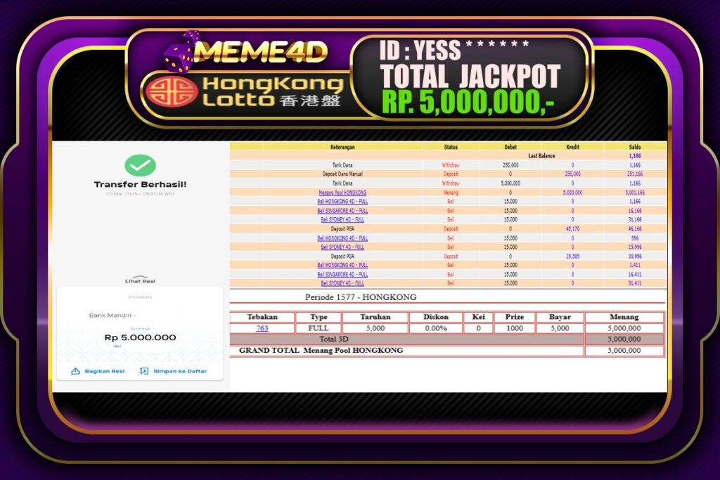 Bukti Jp MEME4D Togel Online 23 Maret 2025