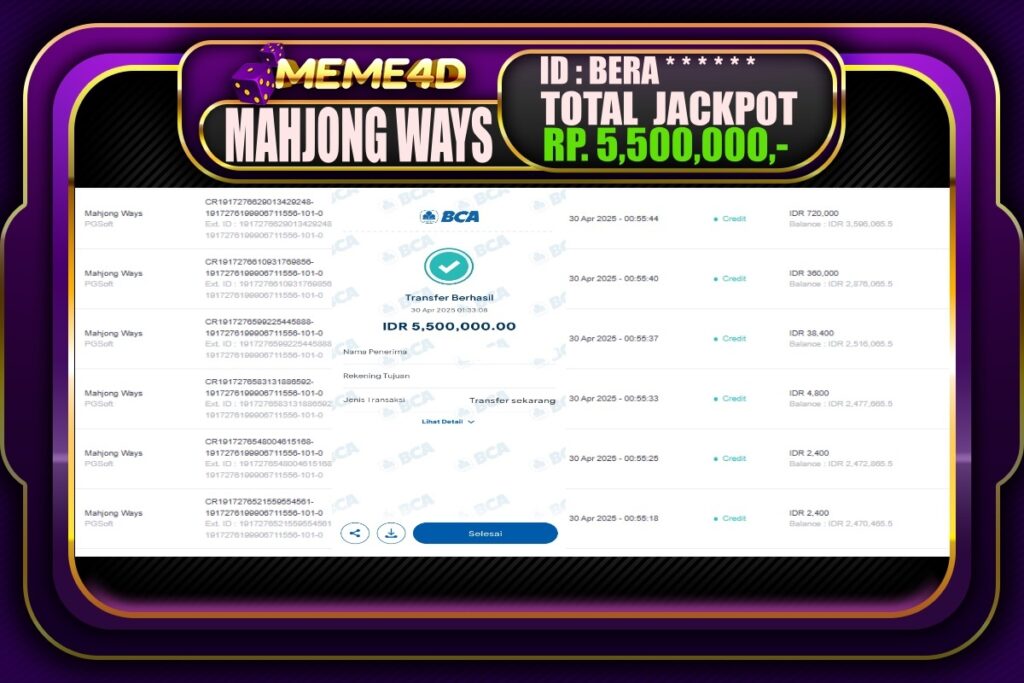 Bukti Jp MEME4D Slot Online 30 April 2025