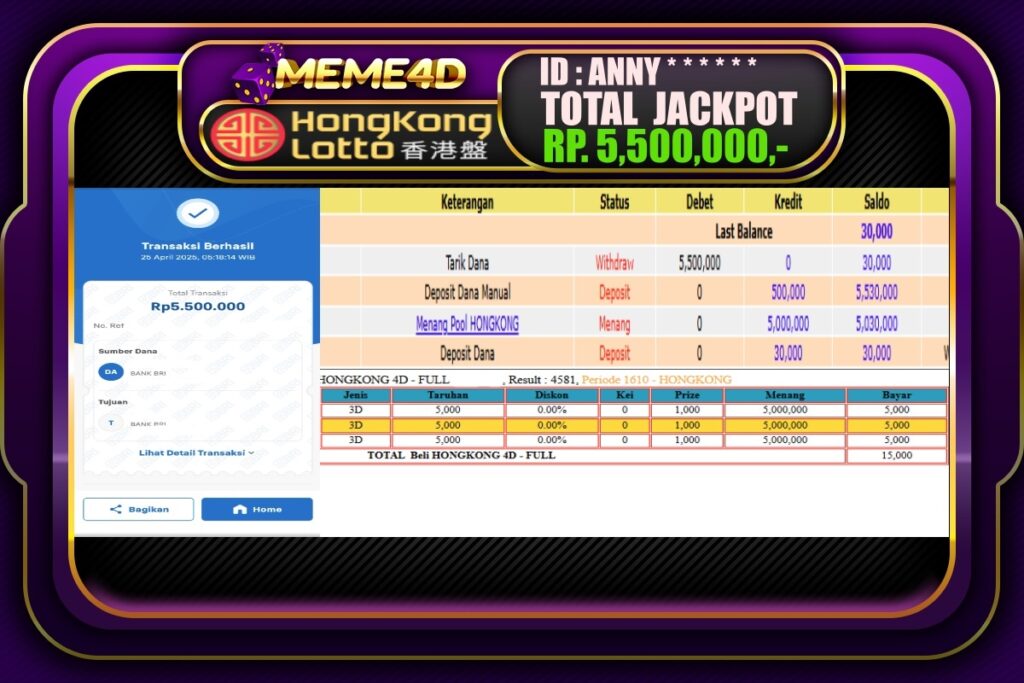 Bukti Jp MEME4D Togel Online 25 April 2025