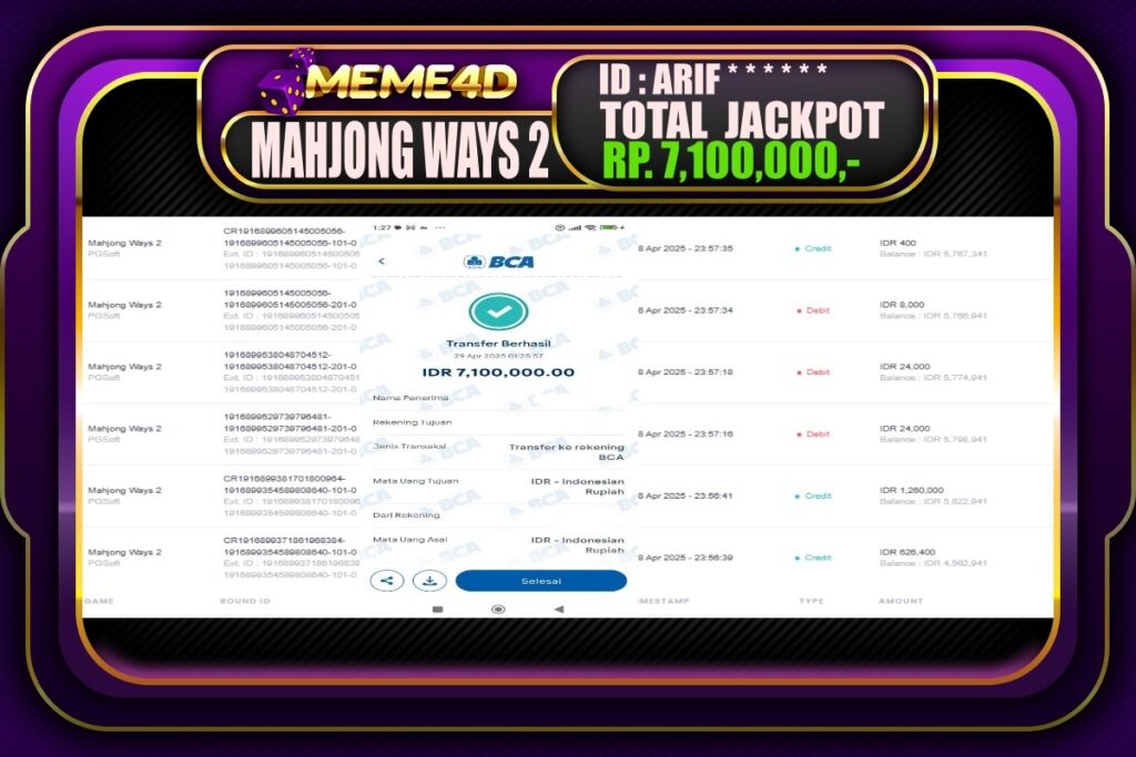 Bukti Jp MEME4D Slot Online 29 April 2025