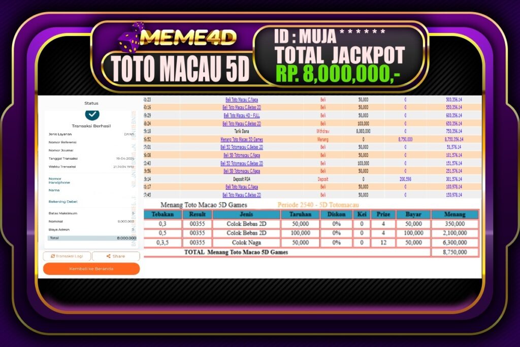 Bukti Jp MEME4D Togel Online 20 April 2025