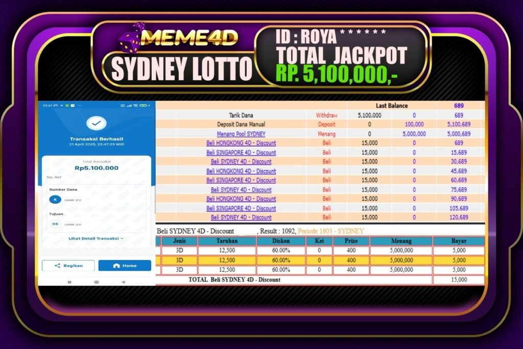 Bukti Jp MEME4D Togel Online 22 April 2025