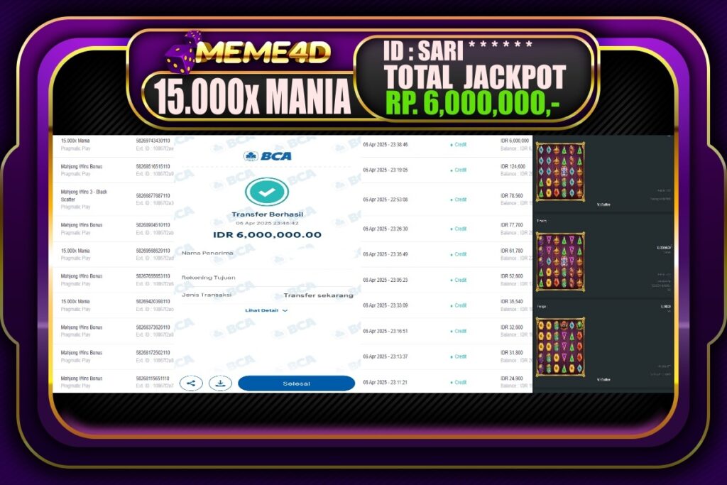 Bukti Jp MEME4D Slot Online 07 April 2025
