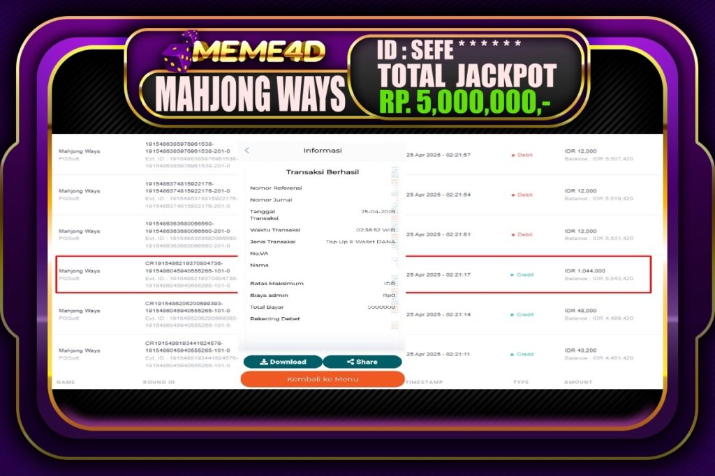 Bukti Jp MEME4D Slot Online 25 April 2025