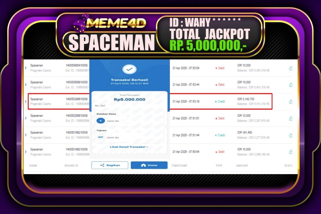 Bukti Jp MEME4D Slot Online 21 April 2025