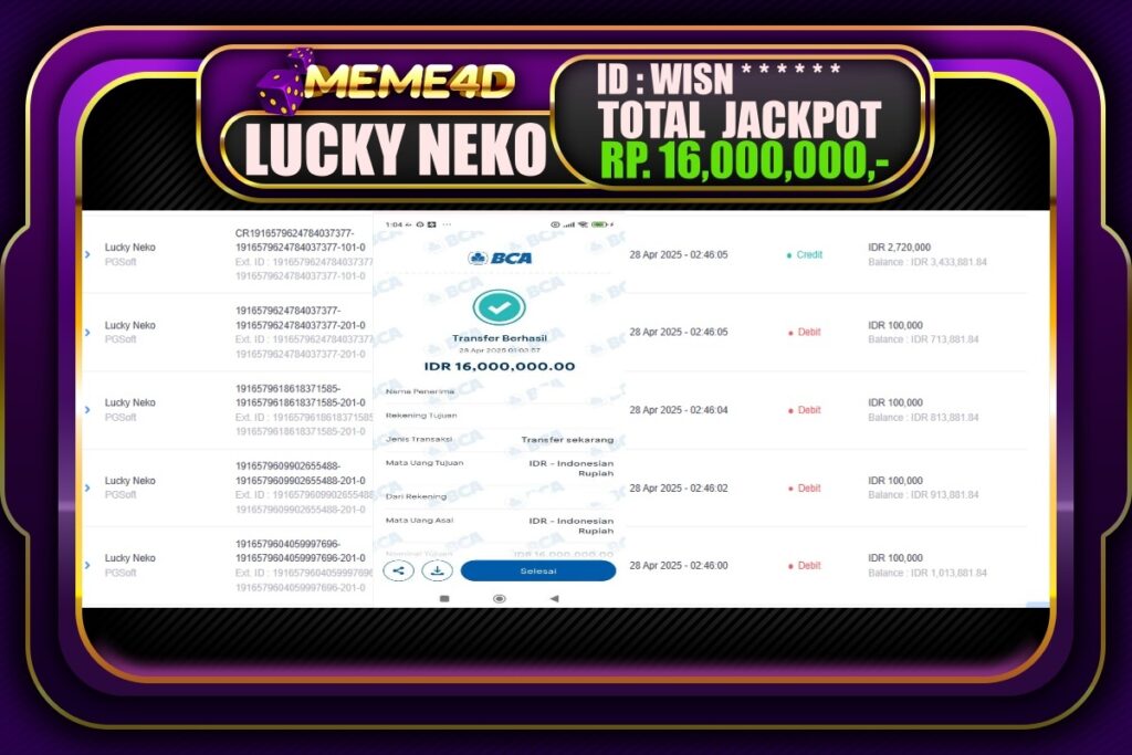 Bukti Jp MEME4D Slot Online 28 April 2025