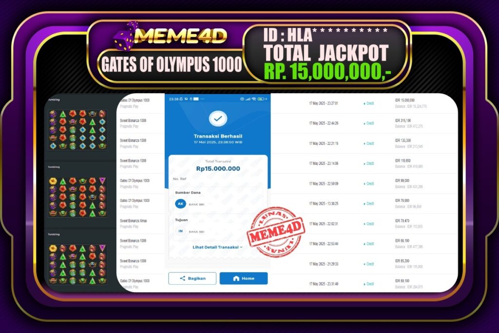 Bukti Jp MEME4D Slot Online 18 Mei 2025