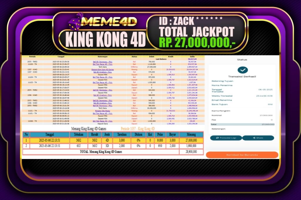 Bukti Jp MEME4D Togel Online 07 Mei 2025