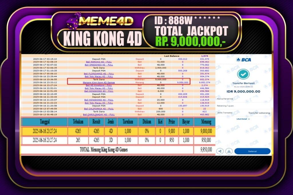 Bukti Jp MEME4D Togel Online 17 Juni 2025
