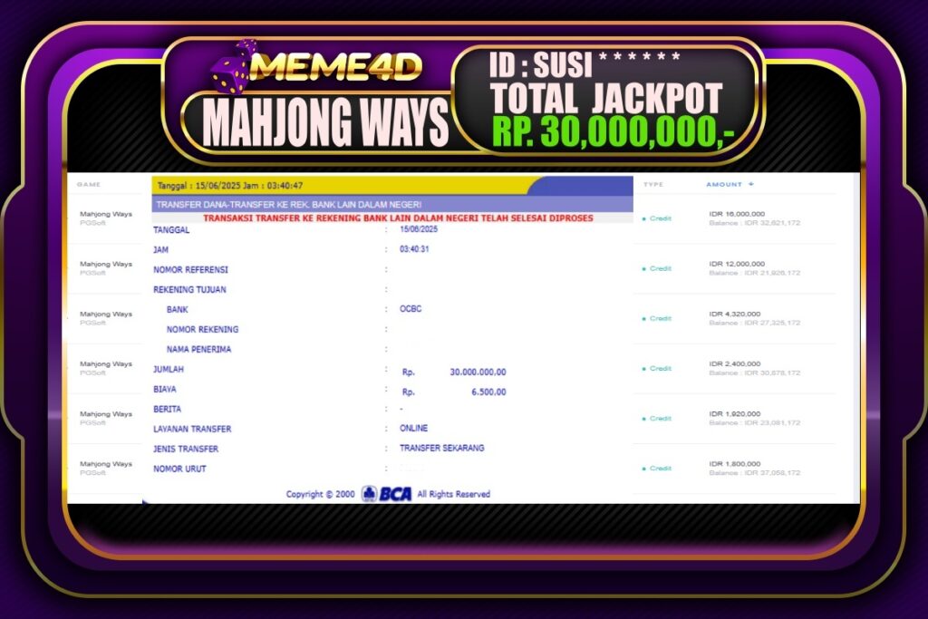 Bukti Jp MEME4D Slot Online 15 Juni 2025