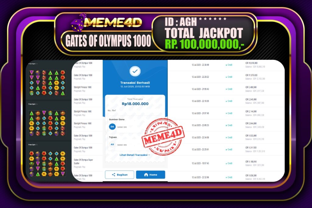 Bukti Jp MEME4D Slot Online 13 Juli 2025