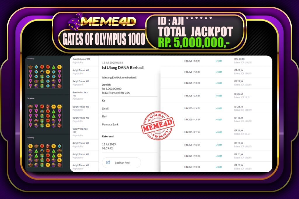 Bukti Jp MEME4D Slot Online 13 Juli 2025