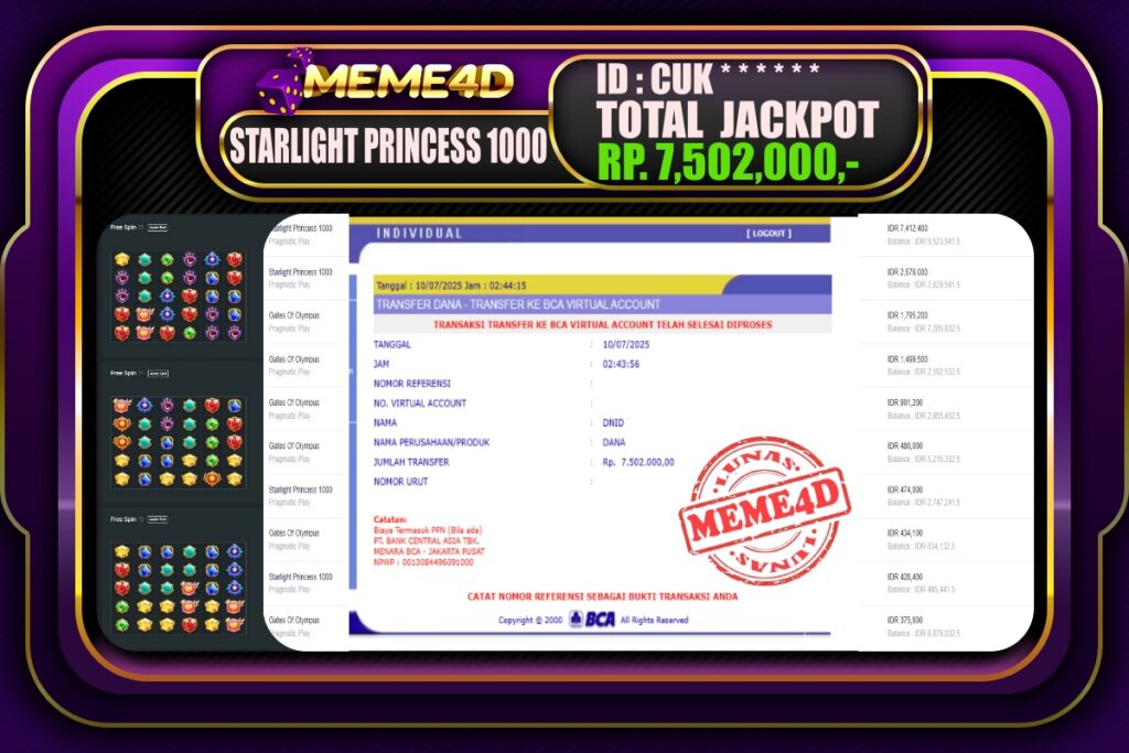 Bukti Jp MEME4D Slot Online 10 Juli 2025