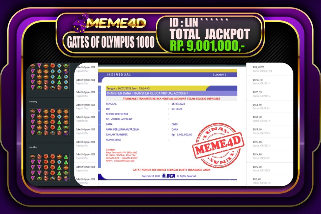 Bukti Jp MEME4D Slot Online 16 Juli 2025