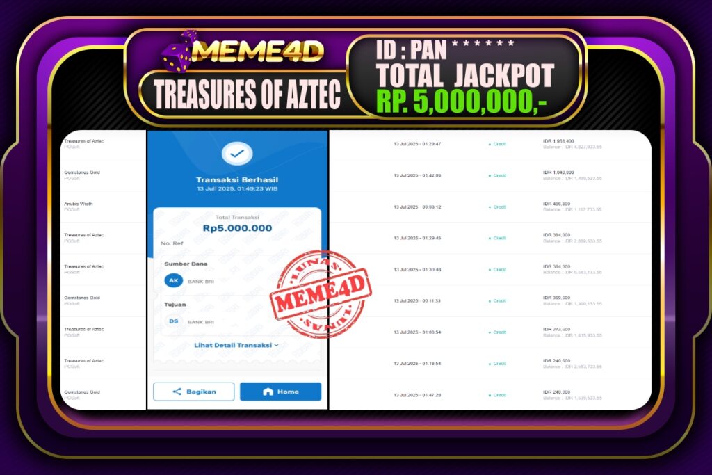 Bukti Jp MEME4D Slot Online 13 Juli 2025