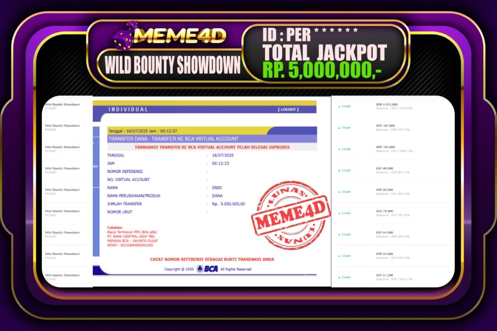 Bukti Jp MEME4D Slot Online 16 Juli 2025