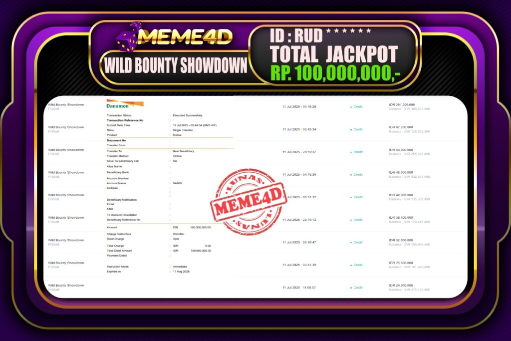 Bukti Jp MEME4D Slot Online 12 Juli 2025